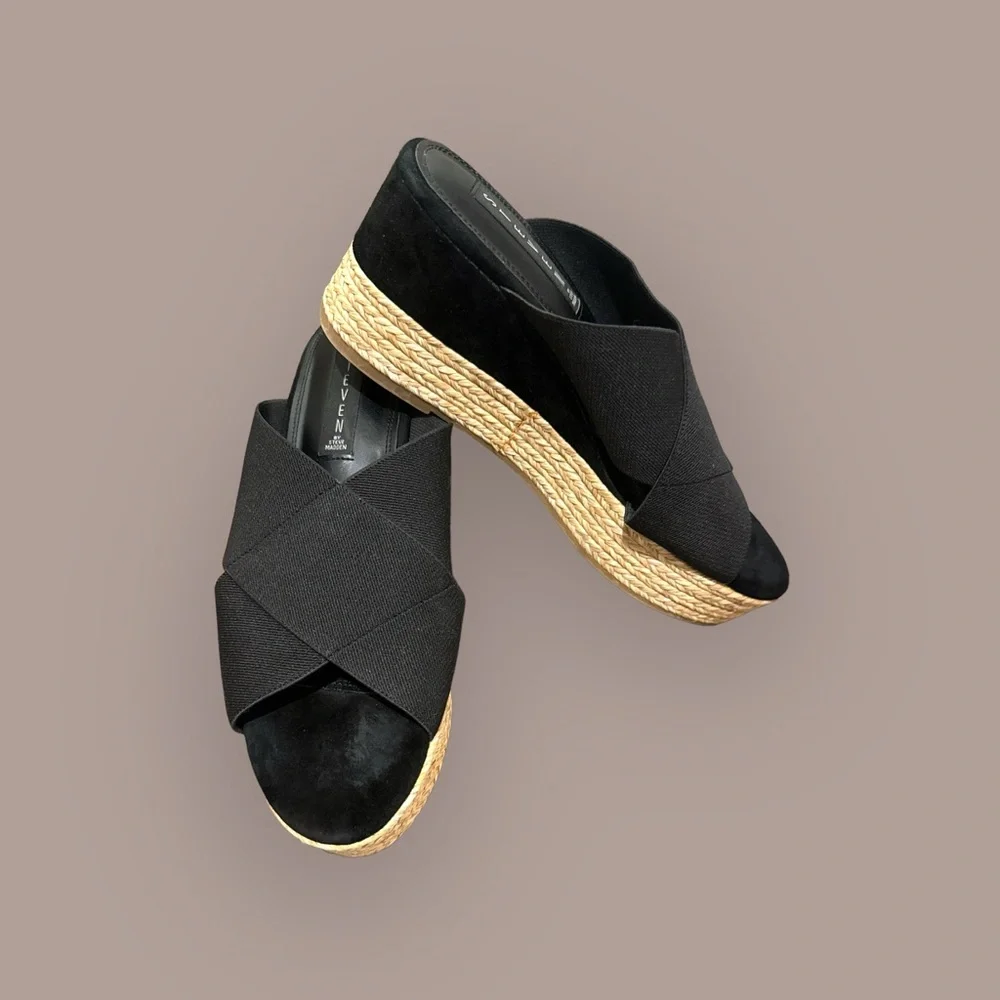 Steven‎ by Steve Madden Kaycee Black Fabric Espadrille Sandals Size 9.5